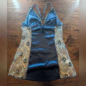 Elegant Navy Nightie With Lace Sides Slip Dress